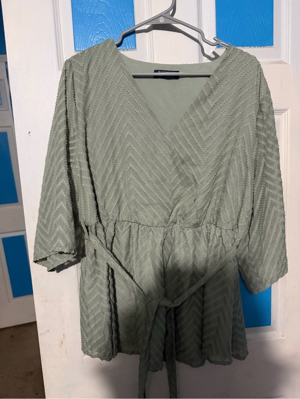 Women's Sage Green V-Neck Textured Wrap Blouse